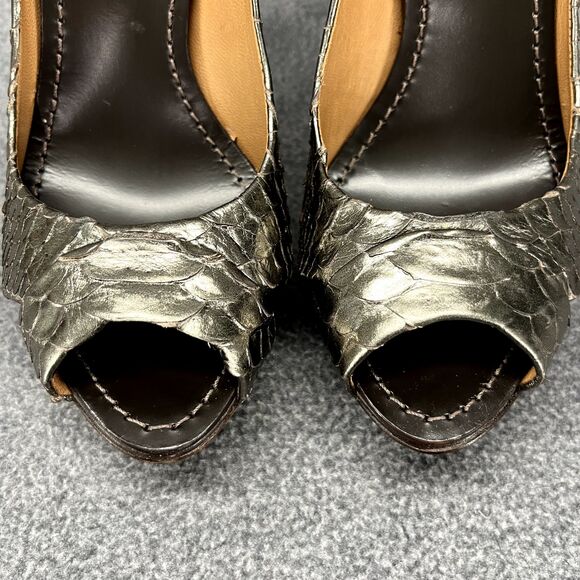 BCBG Maxazria Heels womens 5.5B Snake‎ Skin Metalic Peep Toe Pumps 4" - Picture 6 of 14